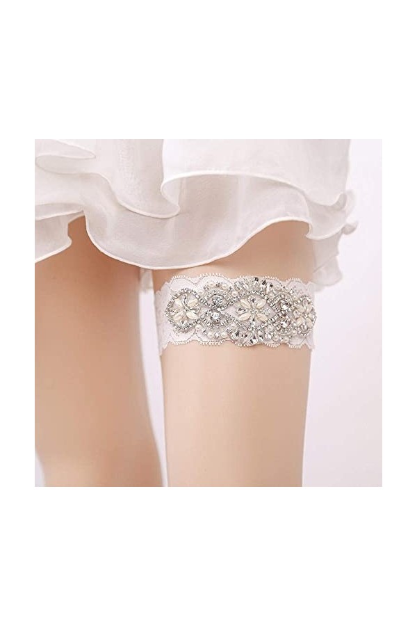 TONZN Jarretière sexy en dentelle élastique avec nœud pour femme, accessoires de mariée, jarretières en dentelle avec strass 