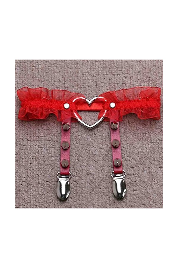 Punk Rock Chérie Clouté Sexy Dentelle Élastique Coeur Cuir Ceinture De Mariée Jarretière Couleur : B, Taille : comme Montré 