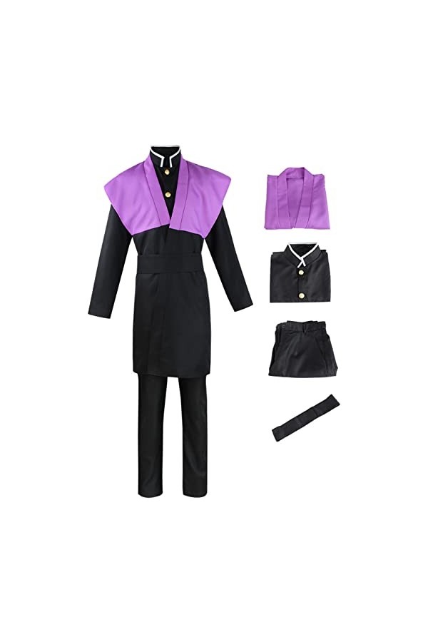 Foanja Genya Déguisement Homme Cosplay Demon Slayer Corps Shinazugawa Genya Anime Uniforme Complet pour Adulte Halloween Carn