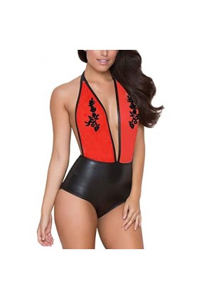 Générique Generic sous-vêtements Sexy pour Femmes Femme Dentelle Fleur Lingerie Sexy Vêtements de Nuit Dos Nu et Bodys Rouge