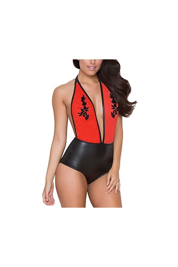 Générique Generic sous-vêtements Sexy pour Femmes Femme Dentelle Fleur Lingerie Sexy Vêtements de Nuit Dos Nu et Bodys Rouge