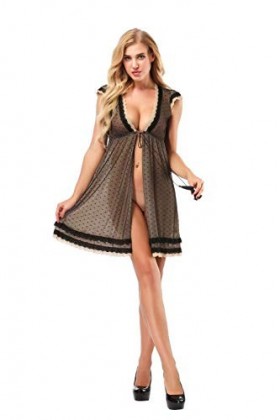 Générique Ensembles de Lingerie érotique pour femmesMesh Doux pour la Peau Cardigan Chemise de Nuit Uniforme Tentation Dentel