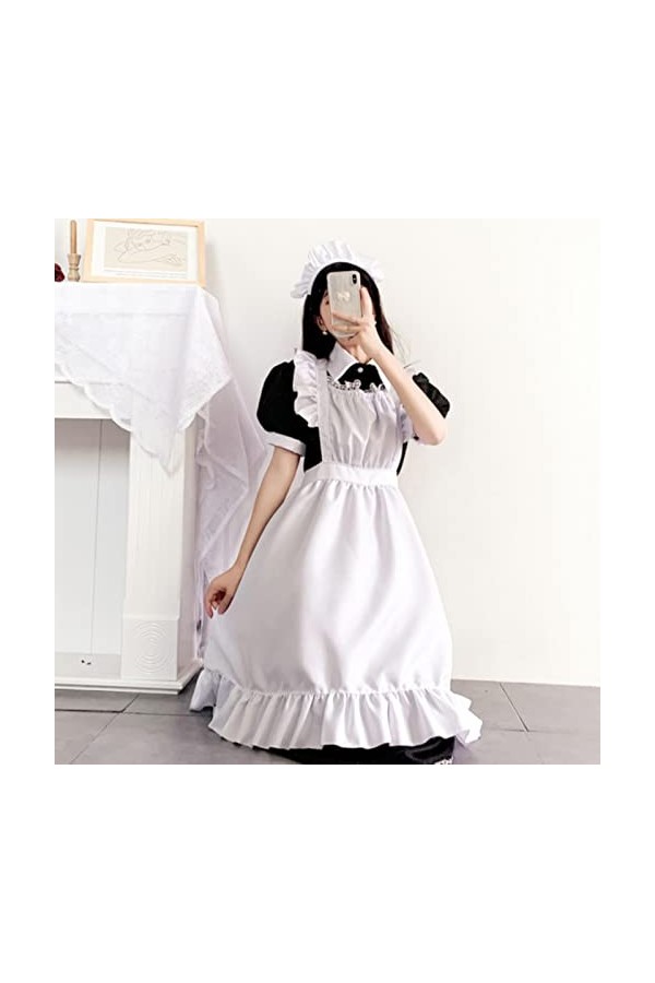 ASRX Unisexe Maid Cosplay Uniforme Halloween Costumes pour Femmes Femme de Chambre Tenue&nbsp;Dentelle Lolita Robe Homme Café Jeu 