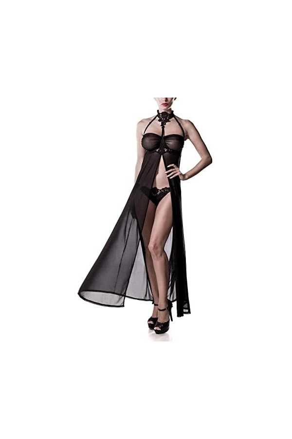 Grey Velvet Longue nuisette transparente, Noir , S-M