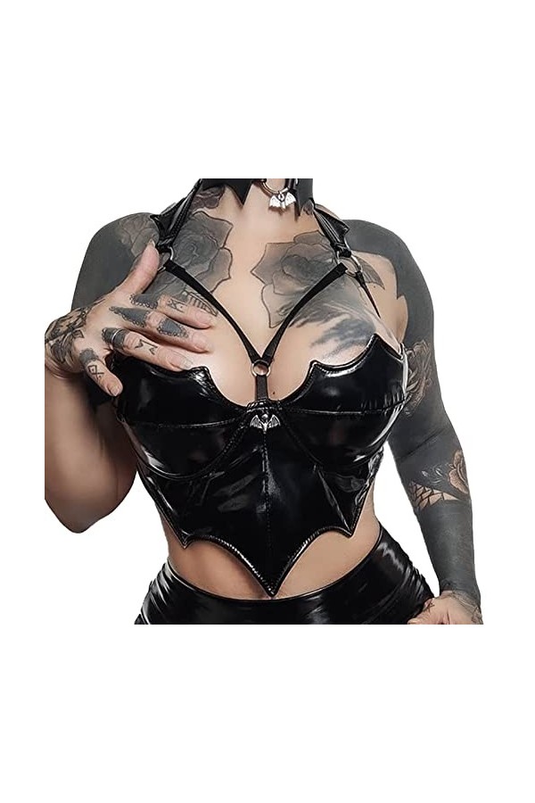 Women Crop Tops Sexy Costume Punk Style Camisole,Black,L