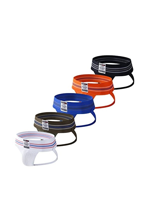 Lingerie sexy pour homme - 5 pièces - Ceinture large élastique - Sous-vêtements sexy pour homme - Poche pénis, 5 pièces, M