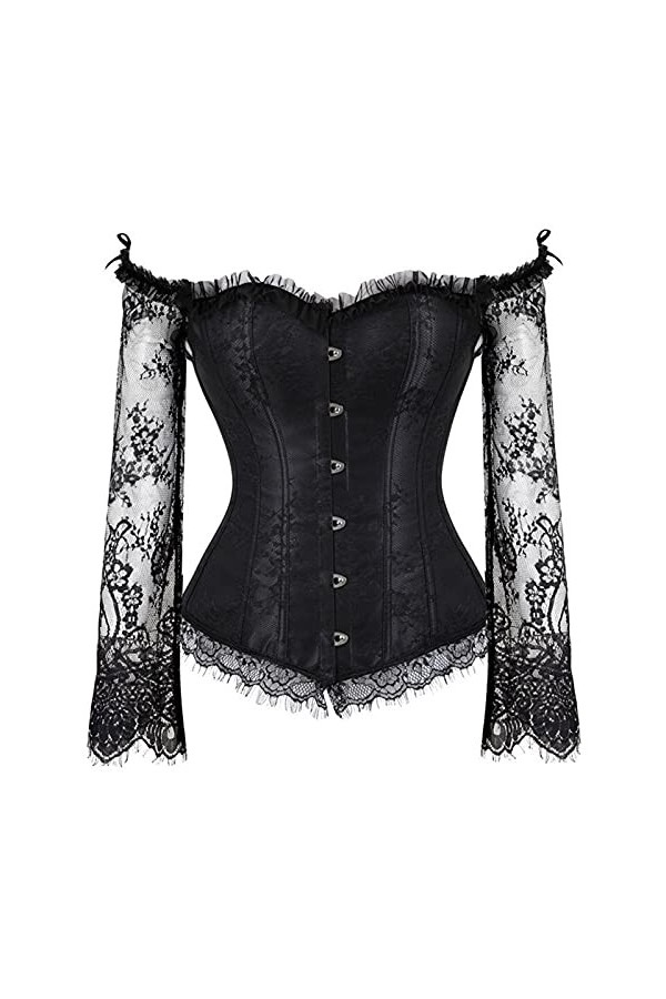 TTCI-RR Bustiers Corsets - Corset sexy à manches longues pour femme - Corset sexy en dentelle - Tailles S-2XL - Couleur : noi