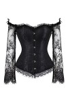 TTCI-RR Bustiers Corsets - Corset sexy à manches longues pour femme - Corset sexy en dentelle - Tailles S-2XL - Couleur : noi