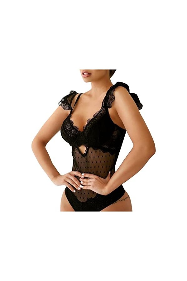 RWRAPS Pyjama Sexy Une pièce à Bretelles brodées pour Femme