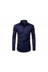 Hommes Casual Slim Fit Hommes Chemises Habillées Solide Couleur Élastique Bouton Up Social Homme Chemises avec Poche 020 Ble