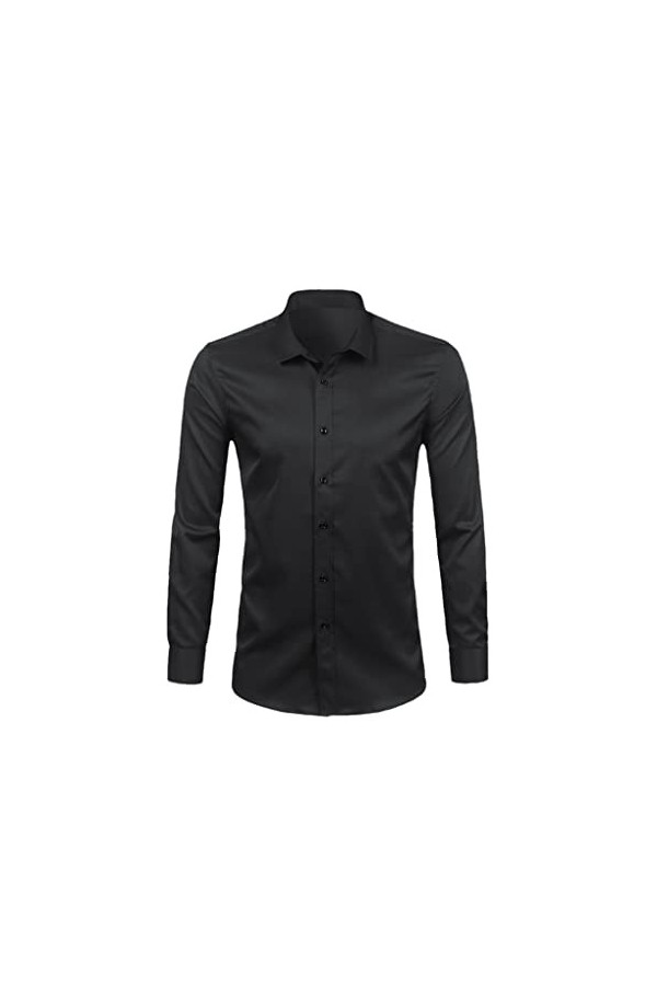 Hommes Casual Slim Fit Hommes Chemises Habillées Solide Couleur Élastique Bouton Up Social Homme Chemises avec Poche 020 Ble