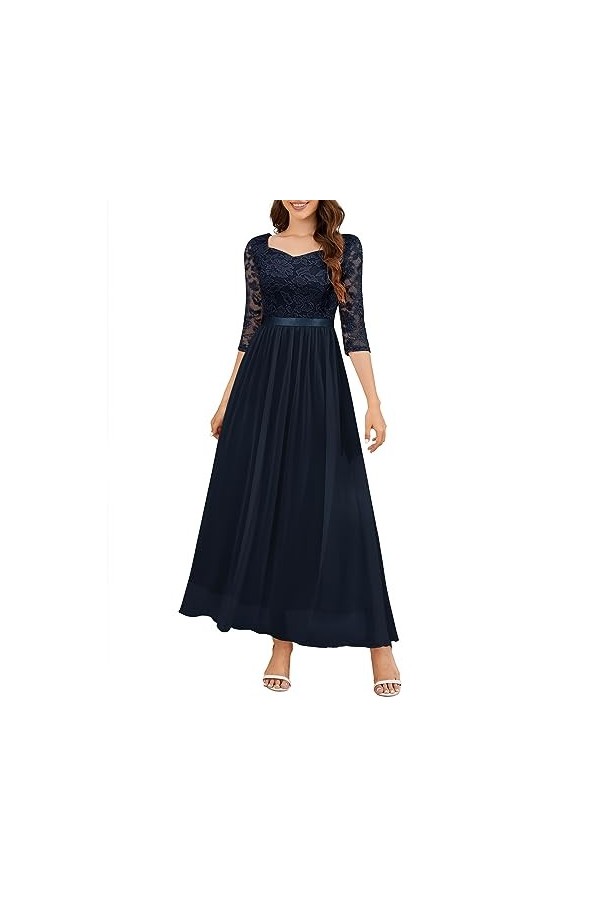Wedtrend Robe de soirée élégante en mousseline de soie avec col en V et dentelle, Noir , M