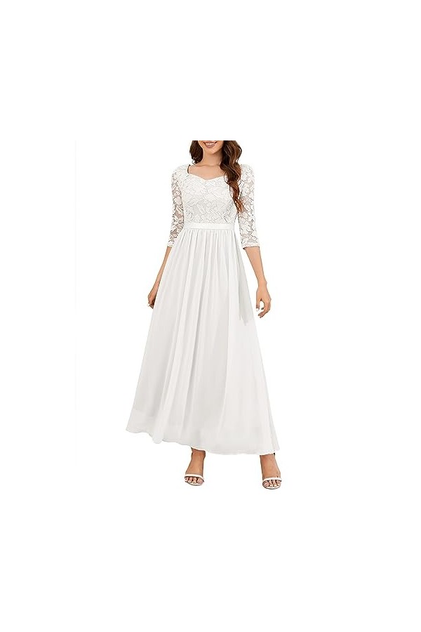 Wedtrend Robe de soirée élégante en mousseline de soie avec col en V et dentelle, Noir , M