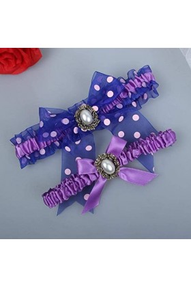 TONZN Jarretière en dentelle en ruban de satin, jambe de mariée avec porte-jarretelles en maille extensible violette - Violet