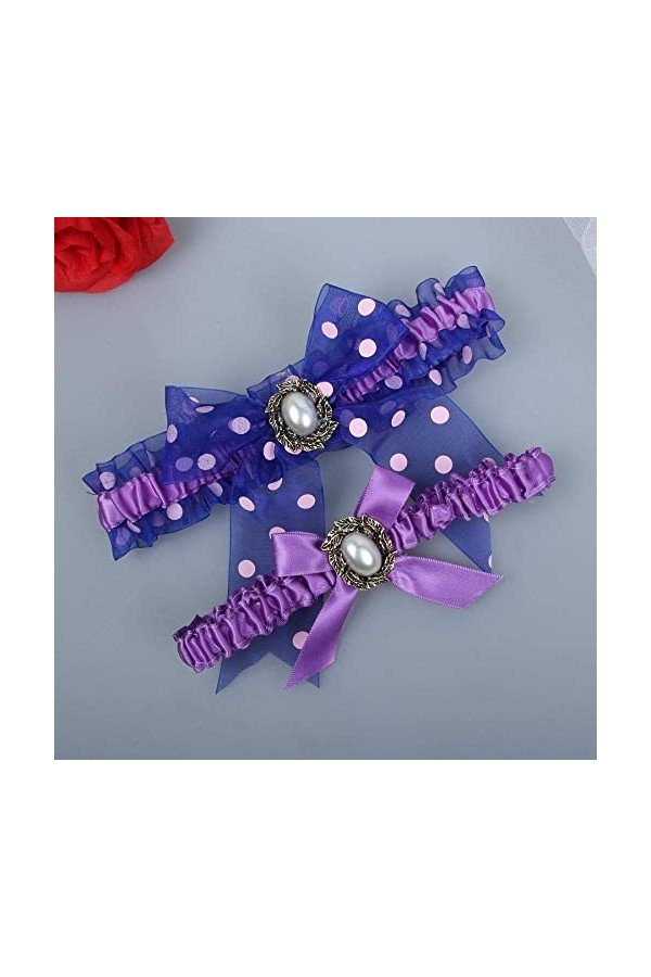 TONZN Jarretière en dentelle en ruban de satin, jambe de mariée avec porte-jarretelles en maille extensible violette - Violet