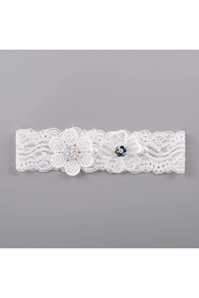 TONZN Jarretière en dentelle avec ornement, jambes de mariée décorées avec dentelle strass jarretière blanc_Taille unique, ja