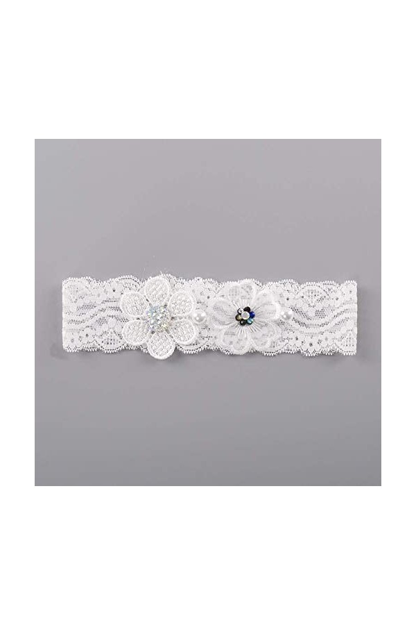 TONZN Jarretière en dentelle avec ornement, jambes de mariée décorées avec dentelle strass jarretière blanc_Taille unique, ja