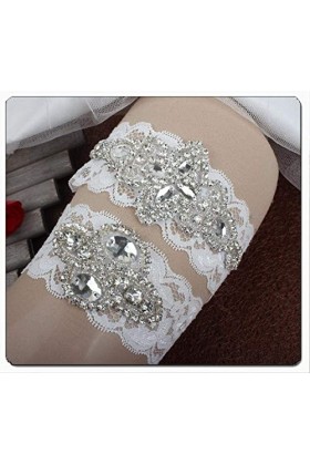 TONZN Lot de 5 porte-jarretelles florales en dentelle avec strass de haute qualité - Blanc_5 pièces - Cadeau de mariage Blan