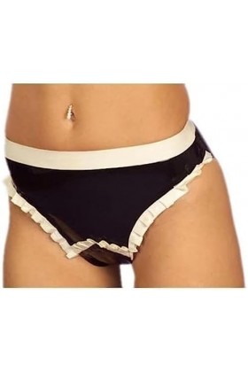 Latex Caoutchouc Mesdames Sexy Triangle Shorts Piscine Plage Lingerie Fête,Noir + Blanc,Moyen