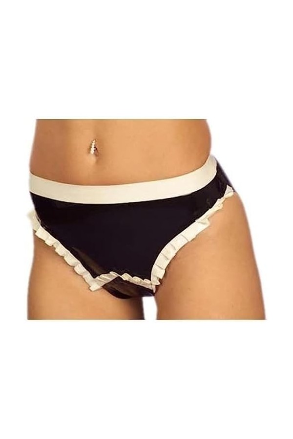 Latex Caoutchouc Mesdames Sexy Triangle Shorts Piscine Plage Lingerie Fête,Noir + Blanc,Moyen