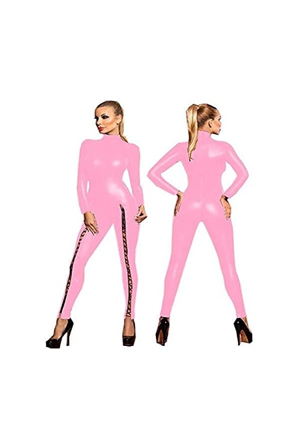 Combinaison À Manches Longues Lady Leg Lace Up Open Crotch Catsuit,Noir,X-Grand