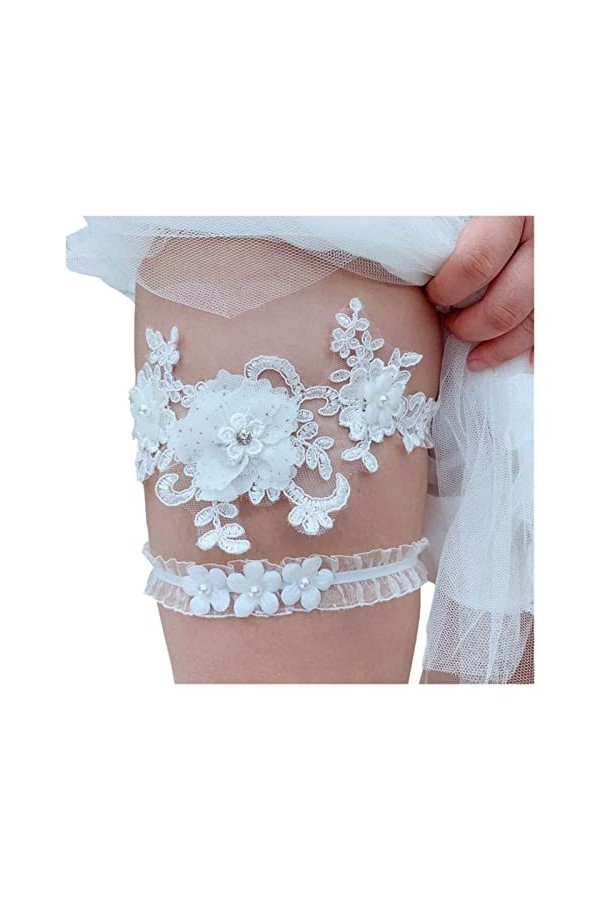 ACiyD 2 Pièces Jarretière De Mariage Strass Brodé Floral Sexy Jarretière Dentelle Femmes/Anneaux De Jambe De Dentelle De Mari