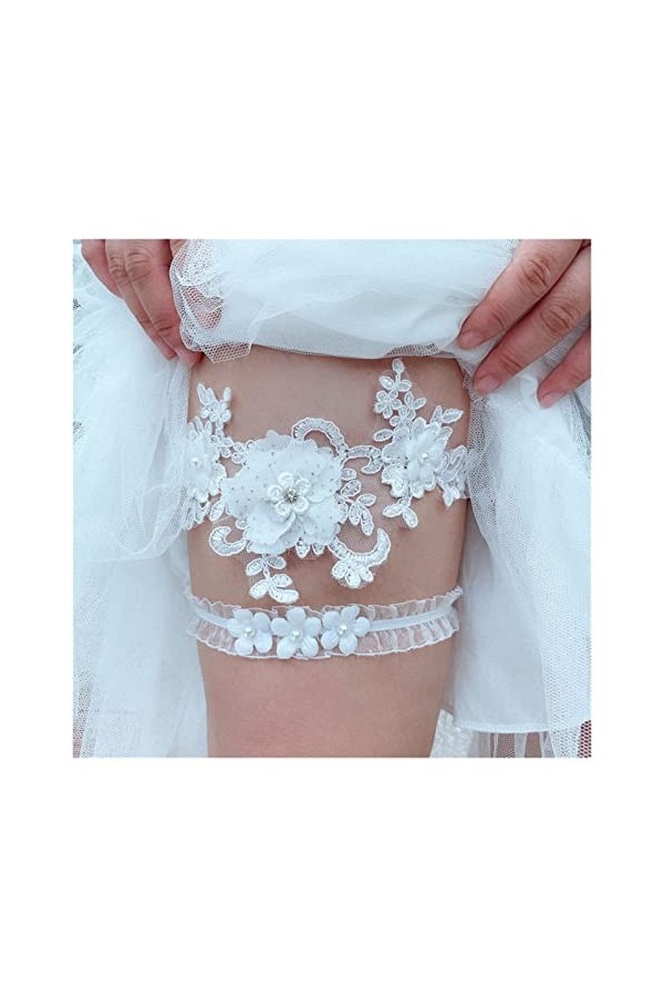 ACiyD 2 Pièces Jarretière De Mariage Strass Brodé Floral Sexy Jarretière Dentelle Femmes/Anneaux De Jambe De Dentelle De Mari