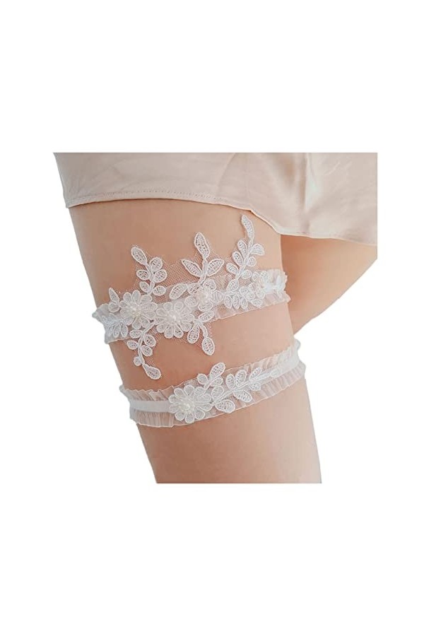 ACiyD Mariage Jarretière de mariée Satin Bow Strass Jarretière Sexy Dentelle Jarretière Cuisse verrouiller Couleur : Orange,