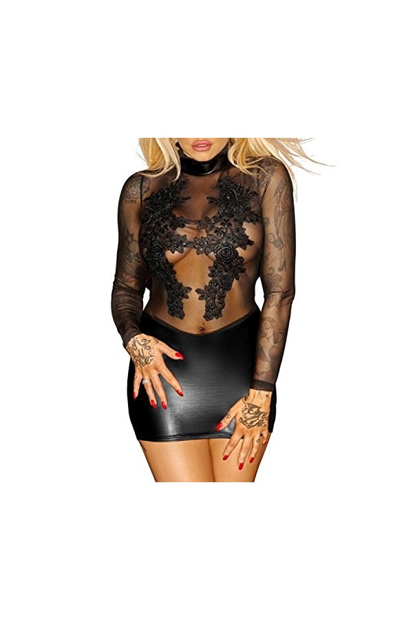 Noir Handmade F142 Robe Powerwetlook VIP Taille XXL