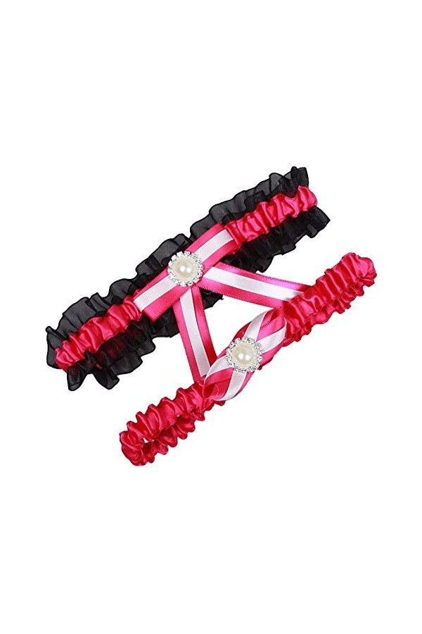 TONZN Lot de 5 porte-jarretelles personnalisées, fabriquées à la main avec ruban rouge pour mariage, anneau de jambe, porte-j