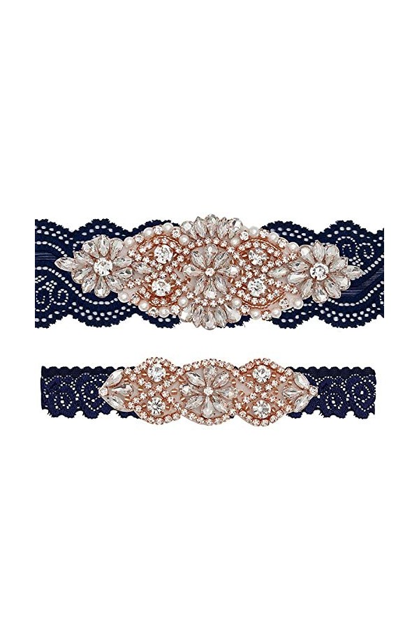 TONZN Accessoires de robes de mariée jarretière, accessoires de mariage antidérapants en dentelle avec strass et dentelle por