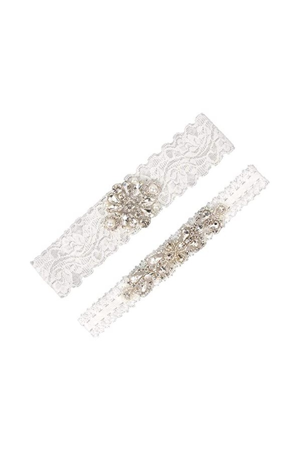 TONZN Jarretières de mariage pour mariées, accessoires de mariage sexy strass stretch dentelle jarretière blanc taille unique