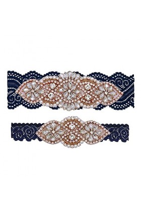 TONZN Jarretière en dentelle avec porte-jarretelles en dentelle cloutée en diamant - Bleu marine AO_XXL, cadeaux personnalisé