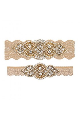 TONZN Jarretière en dentelle avec porte-jarretelles en dentelle cloutée en diamant - Bleu marine AO_XXL, cadeaux personnalisé