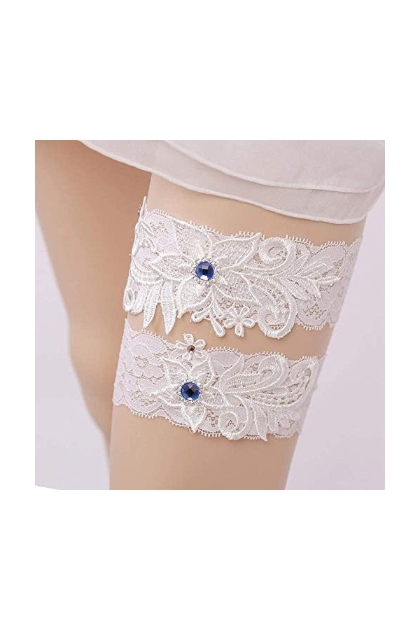 TONZN Jarretière de mariée en dentelle avec strass - Blanc - Taille unique