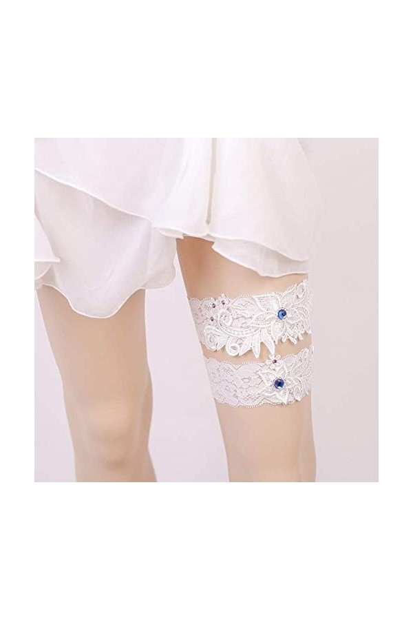 TONZN Jarretière de mariée en dentelle avec strass - Blanc - Taille unique