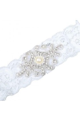 Cadeaux de Mariage pour la jarretière de la mariée, Accessoires de Mariage en Dentelle de mariée avec Strass à la Mode - Blan