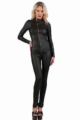 MISS NOIR Combinaison sexy pour femme, effet mouillé, taille S à 3XL, avec fermeture éclair, Noir 20750-BK , XXXL