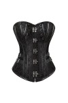 DELIGUO Bustiers et Corsets Femme - Steampunk Faux Cuir Burlesque Chaînes Corset Gothique Sexy Jacquard Bustier Lingerie Top,