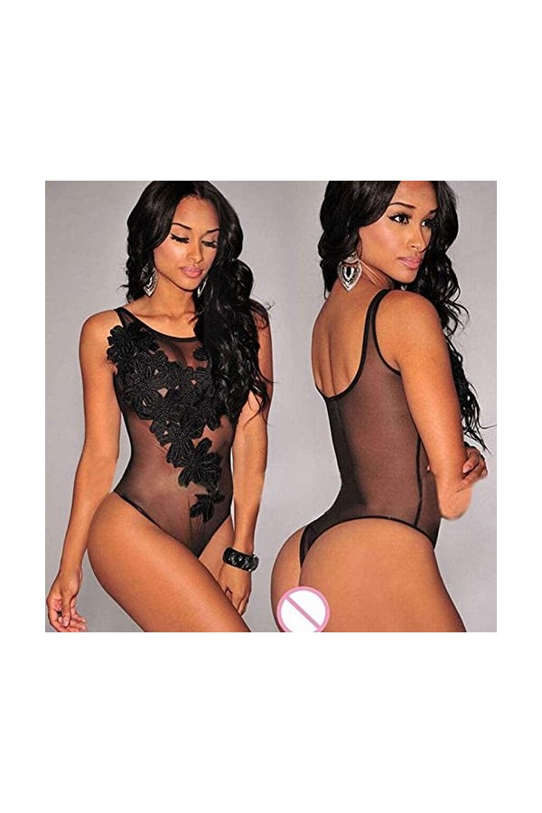 TAHALI Lingerie Sexy Lingerie Sexy Lingerie féminine Broderie Pyjama Sexy Une pièce Noir M Blanc X 