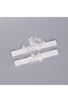 EXENXA Ensemble de 2 Jarretelles de Mariage Sexy en Dentelle Blanche avec Perles Florales pour Femme Accessoires de mariée An