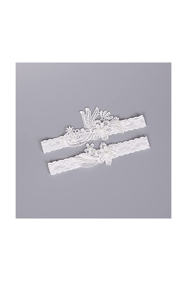 EXENXA Ensemble de 2 Jarretelles de Mariage Sexy en Dentelle Blanche avec Perles Florales pour Femme Accessoires de mariée An
