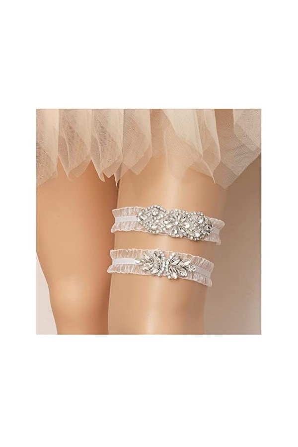 ACiyD Mariage Jarretière de mariée Satin Bow Strass Jarretière Sexy Dentelle Jarretière Cuisse verrouiller Couleur : Orange,