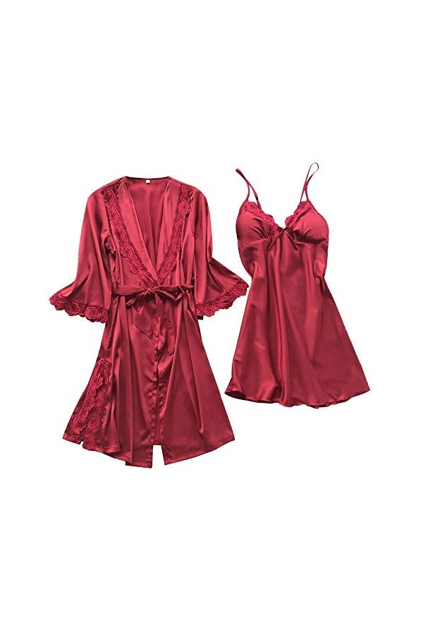 Lingerie sexy pour femme - Cami en soie sexy - Cadeau de Noël, de Saint-Valentin - Vêtements de nuit en satin de soie - Tenue