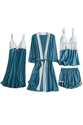 Lingerie sexy pour femme - En soie sexy - Cami - Vêtements de nuit - Ensemble de sous-vêtements - Pyjama avec robe - Lingerie