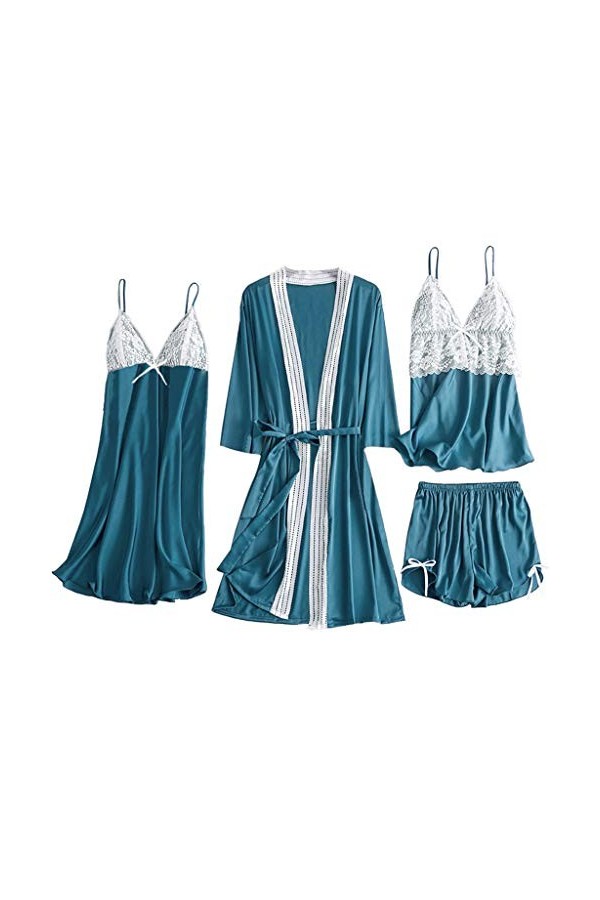 Lingerie sexy pour femme - En soie sexy - Cami - Vêtements de nuit - Ensemble de sous-vêtements - Pyjama avec robe - Lingerie