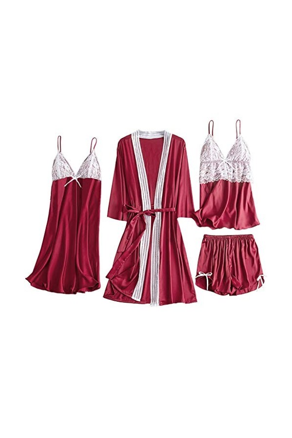 Lingerie sexy pour femme - En soie sexy - Cami - Vêtements de nuit - Ensemble de sous-vêtements - Pyjama avec robe - Lingerie