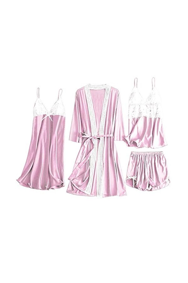 Lingerie sexy pour femme - En soie sexy - Cami - Vêtements de nuit - Ensemble de sous-vêtements - Pyjama avec robe - Lingerie