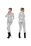 EshAls Combinaison en similicuir à manches longues avec fermeture éclair bidirectionnelle - Grande taille - Pour pole dance -