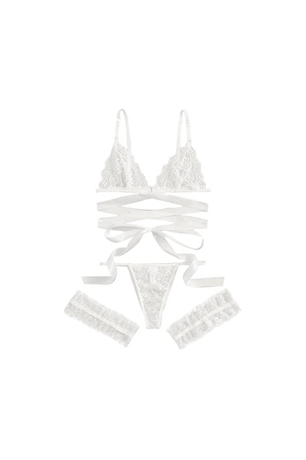 Vêtements de Nuit pour Femmes Lingerie Sexy pour sous-vêtements Sexy pour Femmes Ensemble Soutien-Gorge String jarretière Lin